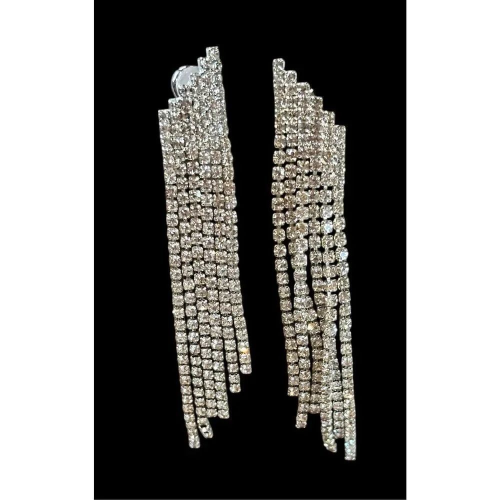 SHASHI Casino Earrings in Silver Rhinestones New